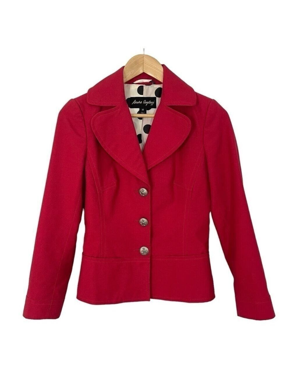 Sandra Angelozzi Linen Blend Blazer Sz S 32 Red Nautical Buttons Fitted Y2K Cute